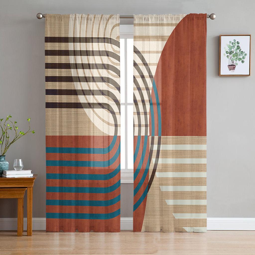 Abstract Geometric Sheer Curtains For Living Room Bedroom Home Decor Kitchen Tulle For Windows Voile Drapes