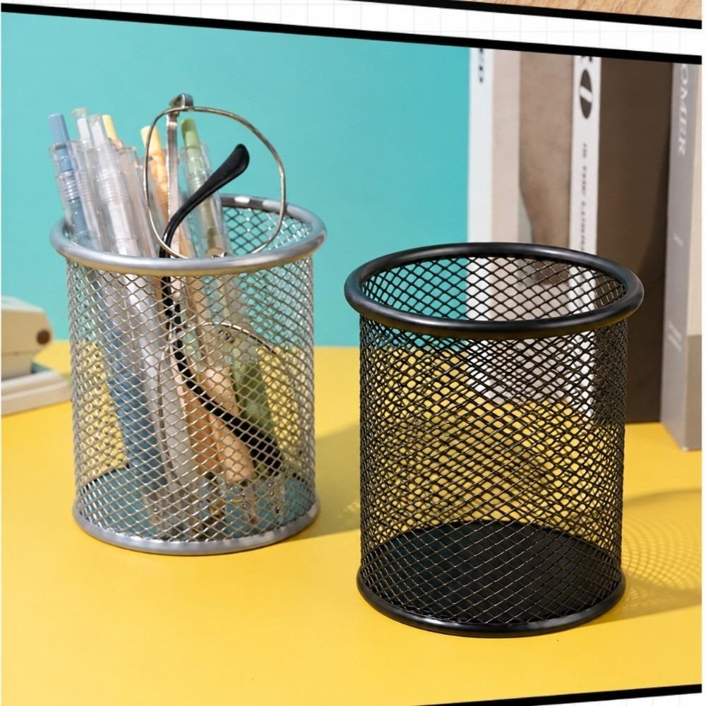 2 pcs Round Storage Tube Metal Desktop Organizer Lightweight Pen Holder  Stationery Storage