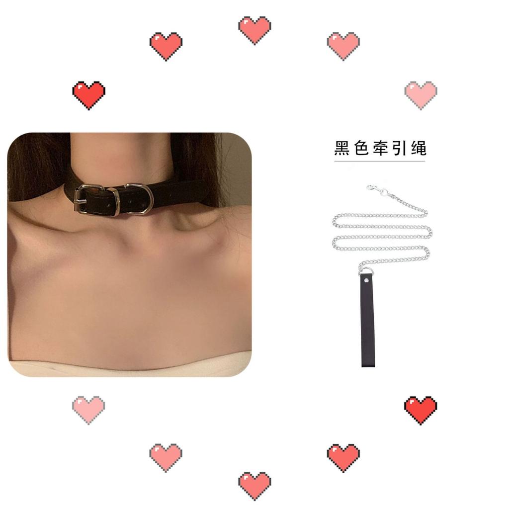 Female collar with a chain around the neck, choker, Niche design leather neck collar, high-end punk neck chain, sexy neck collar