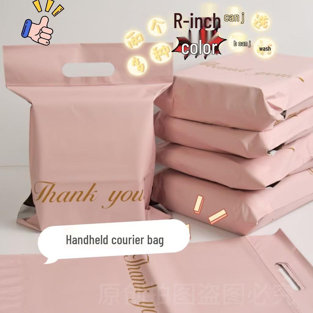 Tamper-Evident Pink Handle Waterproof Courier Bag for Clothing Packaging