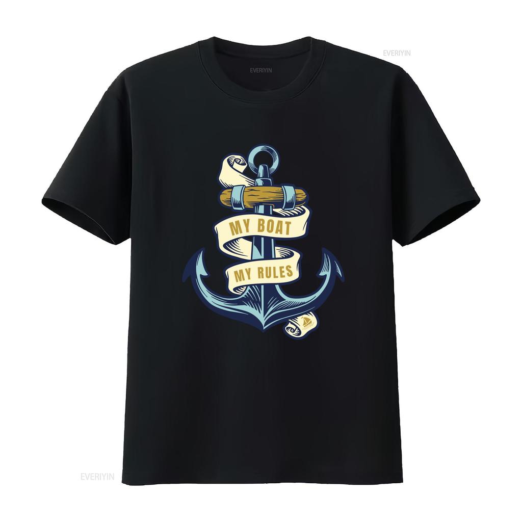 My Boat Rules Mens T Shirt Funny Sailor Anchor Design for Nautical Lovers Vintage Washed Versatile Breathable Soft Fashion