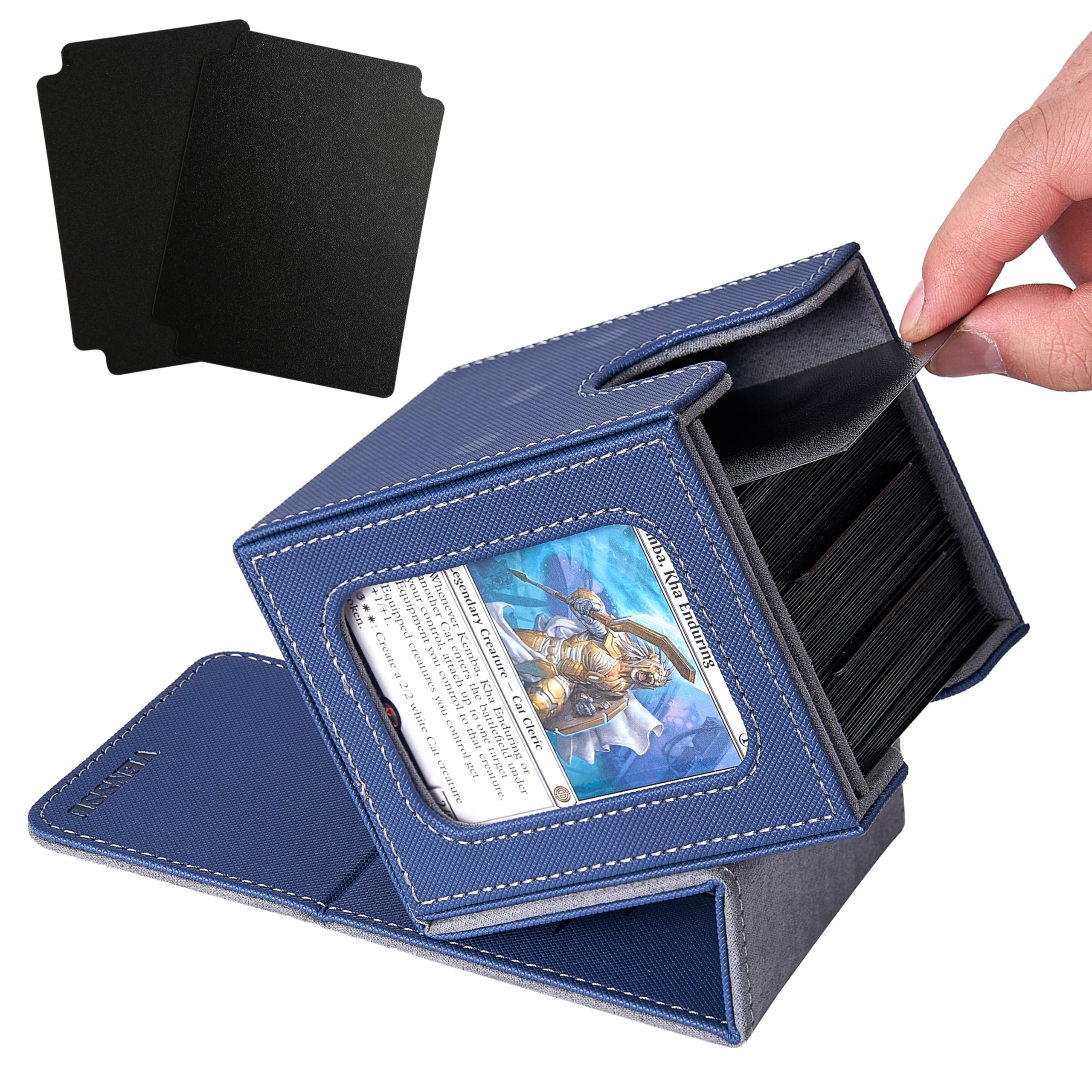 

Venssu Кейс для торговых карт с витриной для карт Вмещает 100 карт вертикально Два и один Верх Кожаный интерьер с кейсом, Окно, Карты, Двойной/Тройной протектор,