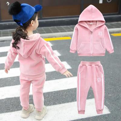 Children's Clothing Girls Autumn Clothing 2021 Children's Gold Velvet Sports Suit Baby Sweater Two-piece Suit