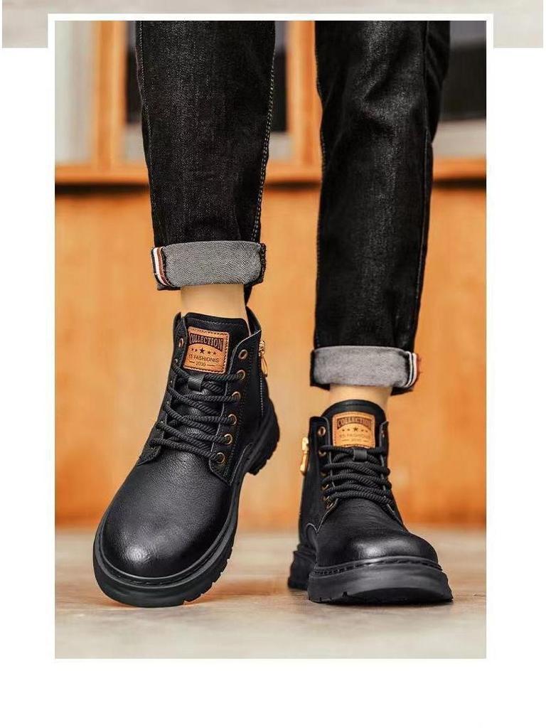 Men's High-Top British Style Leather Boots - Spring Retro Lace-Up Outdoor Martin Work Shoes