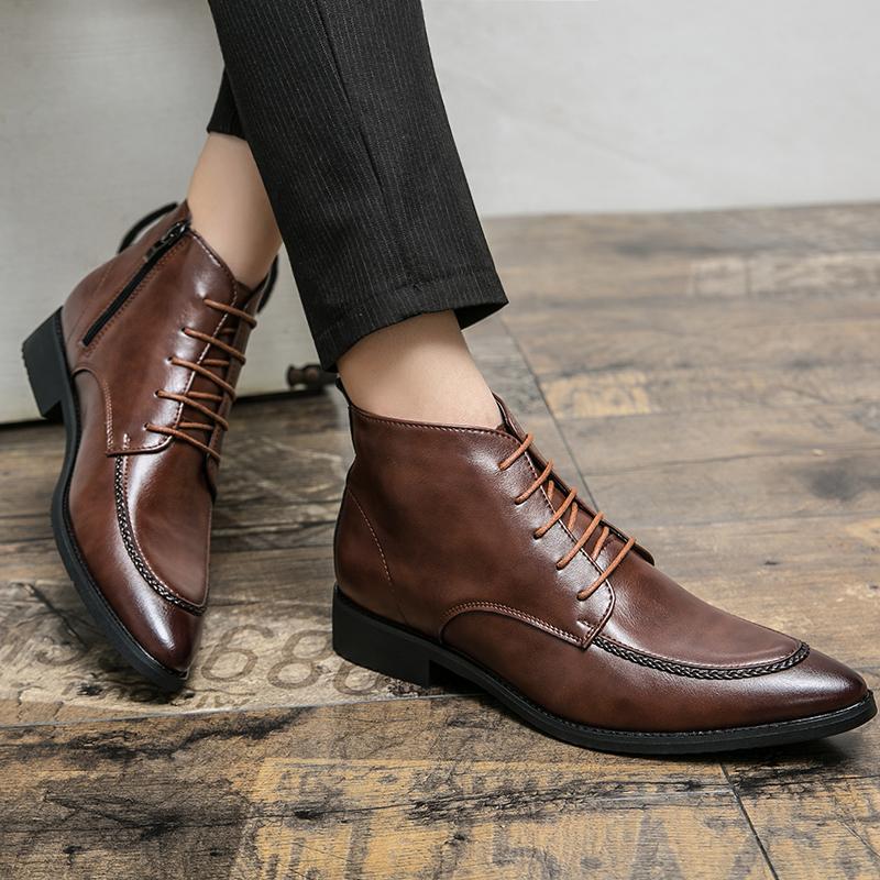 2024 Chelsea Leder-Stiefeletten Britischer Stil Herren Spitz Business High Tops Lässig Marke Hochzeit Schwarz Braun Stiefel Größe 38-48