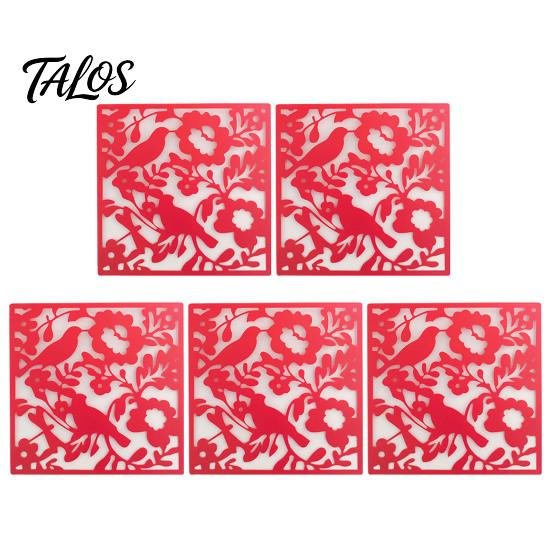 Hollow Carved Screen 5Pcs Hanging Room Divider Panel, Flower Butterfly Bird Wall Screen, Retro Square Decorative Partition Panel for Home Living