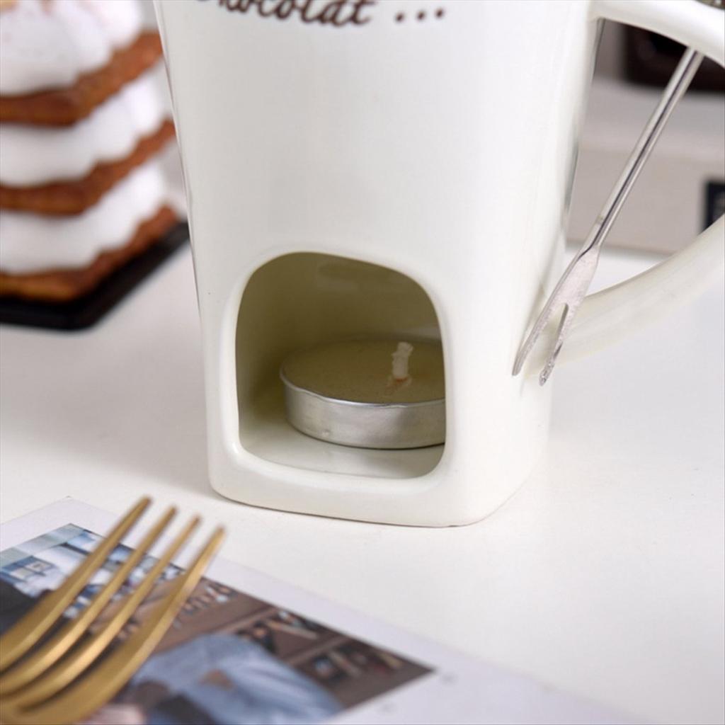 BHBL Fondue Mug Set Chocolate Cheese Milk Cream Making Set Single Butter Melter Baking Cup Candlestick Red