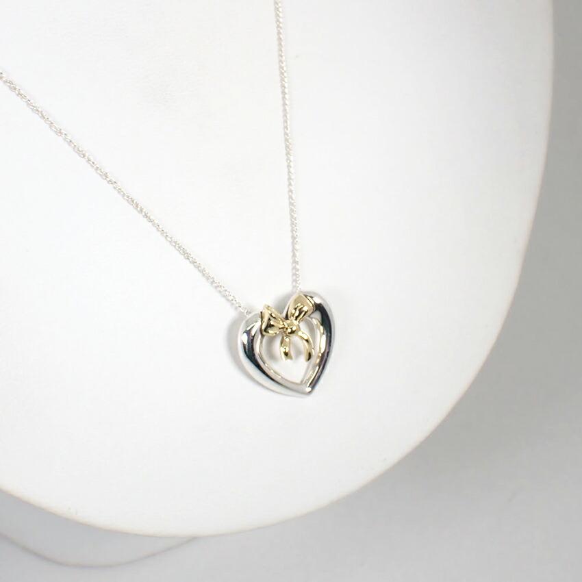 [Pre-owned] TIFFANY 925/750 Heart Ribbon Pendant/Necklace/j50-6