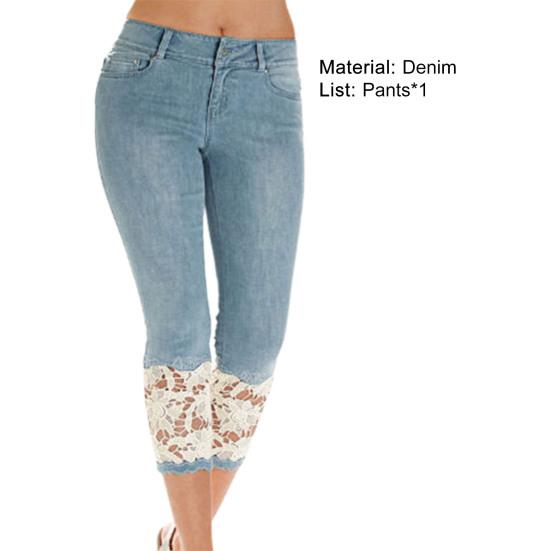 Women Pants Lace Stretchy Women Calf Length Mid Rise Jeans for Dating
