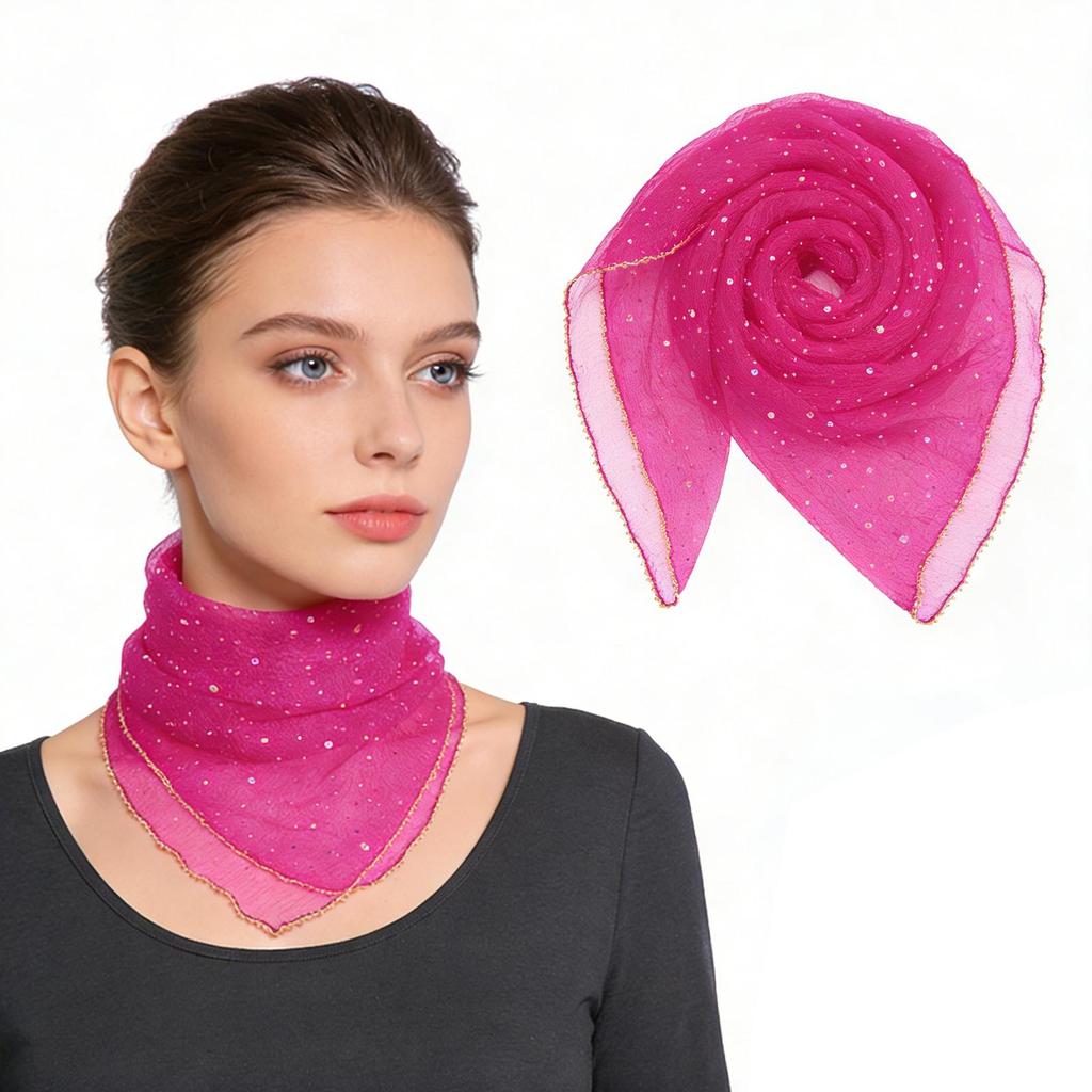 80cm Glitter Rhinestone Square Scarf, Sparkly Mesh Head Wrap for Women