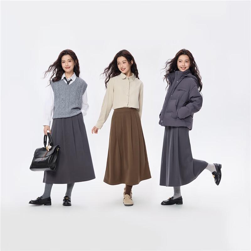 Giordano Women's Faux Wool Pleated A-Line Midi Skirt