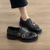 Spring New Cowhide Version~ Brock Round Head Metal Buckle Commuting Thin Versatile One-pedal Single Shoes