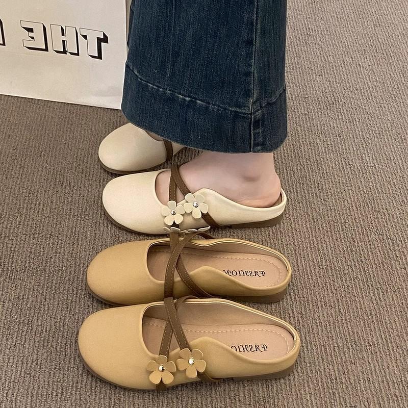 Baotou Half Slippers Women's Summer Wear New One-pedal Women's Shoes Half-support Single Shoes Flat Mary Jane Cool Slippers