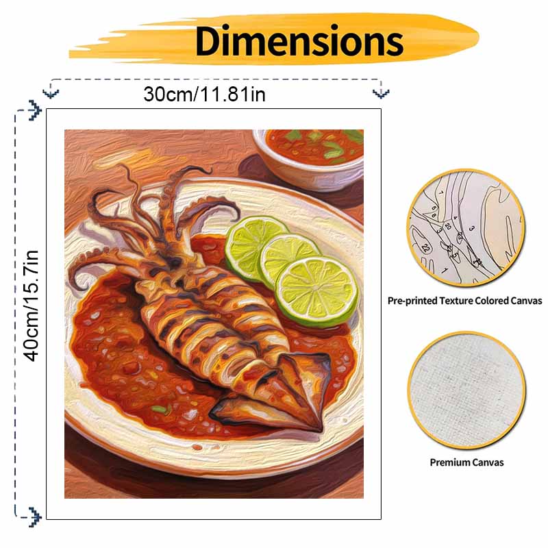 Grilled squid food paintbynumber kit. from beginners to advanced levels. for home decoration and DIY art oil painting.