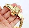 Domineering Lion Head Animal Bracelet Men\'s Stainless Steel Braided Chain Wristband Bracelet Hip Hop Jewelry
