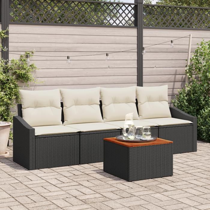 VidaXL Ensemble de Canapés de Jardin de 5 Pièces avec Coussins en Rotin Noir 3347761