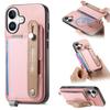 For iPhone 16 Plus Magnetic Leather Back Case with Detachable Card Holder and Wristband