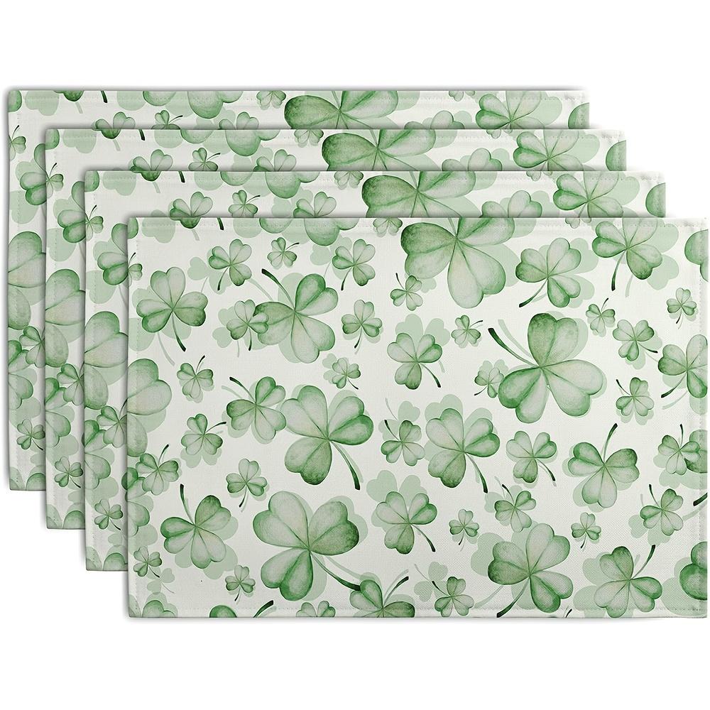 4pcs Shamrocks St. Patrick S Day Placemats Set of 4 Watercolor Lucky Clovers St Patrick S Day Table Mats Seasonal Spring Green 4PCS