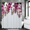 Purple Floral White Wall Shower Curtain, Bathroom Decorative Shower Curtain, Waterproof Shower Curtain with Hooks