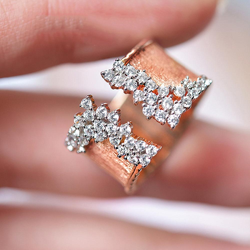 Huitan Creative Design Women Wedding Rings Opening Design Full Paved Shiny CZ Luxury Female Engagement Bands New  Jewelry