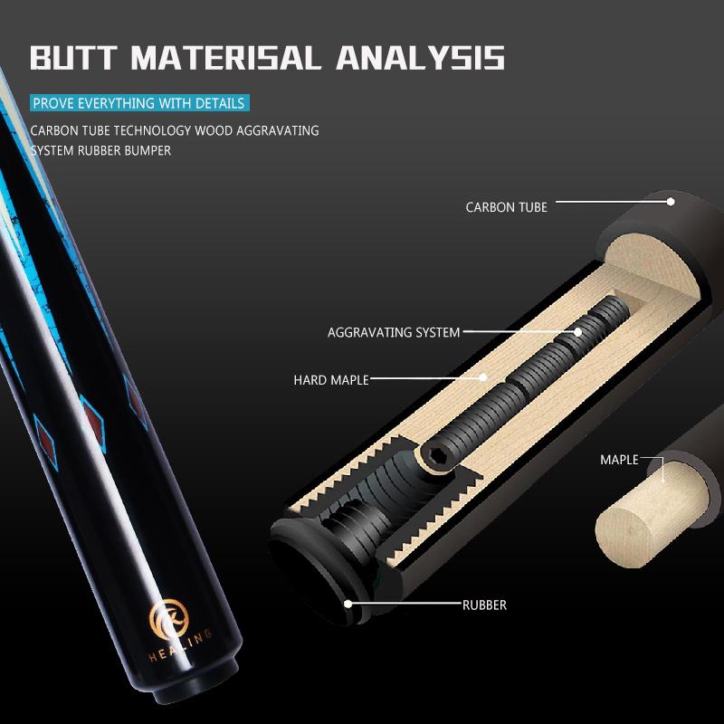 OKHEALING 3/4 Spilt Carbon Fiber Pool Cue 10.5mm Tip Radial Pin Joint 147cm Length 18~20oz Weight Billiard Cue