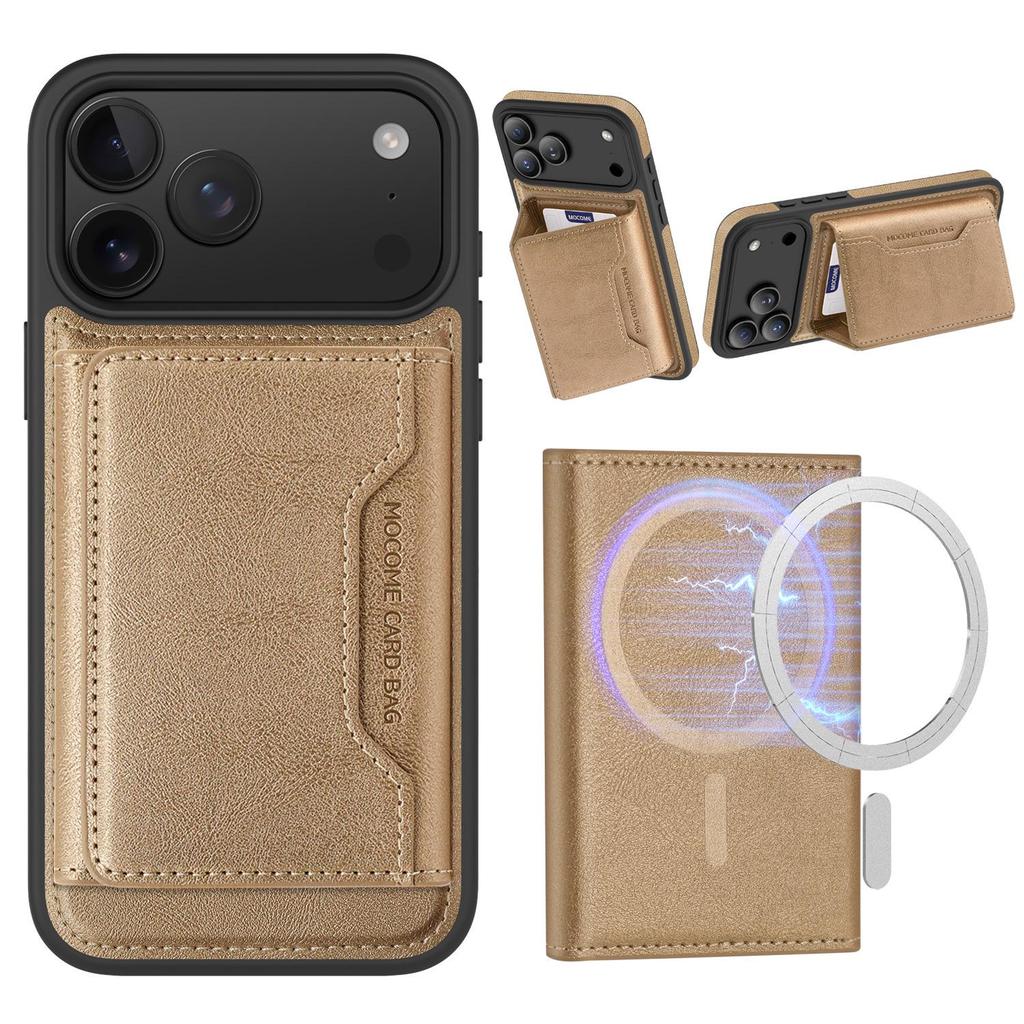 Apple 17 Pro Max Magnetischer Kartenhalter Ständer Lederhülle - Sturzsicheres Schutz-iPhone 16 Cover mit Kartenschlitz