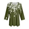 Women's Fashion Seven Sleeve Top Round Neck Pleated Casual Printed Top