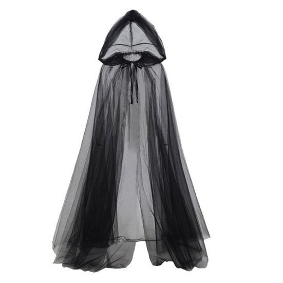 Halloween Gaskappe med hette Voksen Full lengde Gjennomsiktig Nett Hettekappe Halloween Heks Cosplay Kostyme for Renessanse Middelalderfest