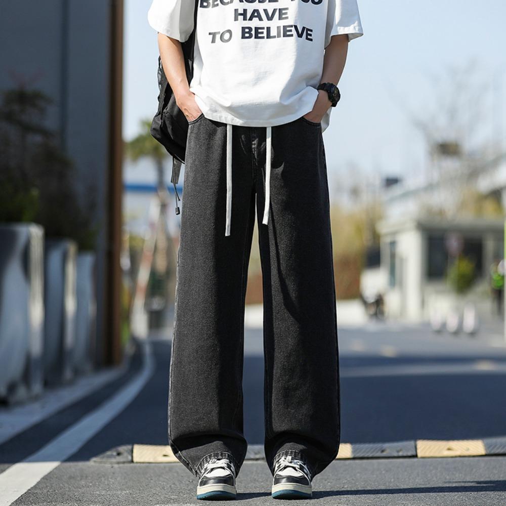 Spring and Summer Wide Leg Jeans for Men Loose Fit Korean Style Trendy Versatile Retro Fashion Brand Straight Leg Pants