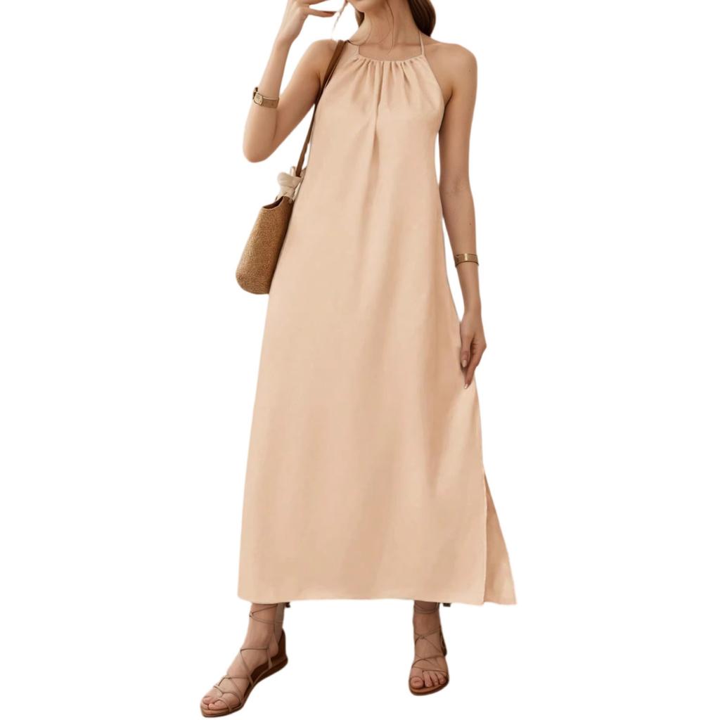 Women's Summer Strappy Sleeveless  Color Backless Dress