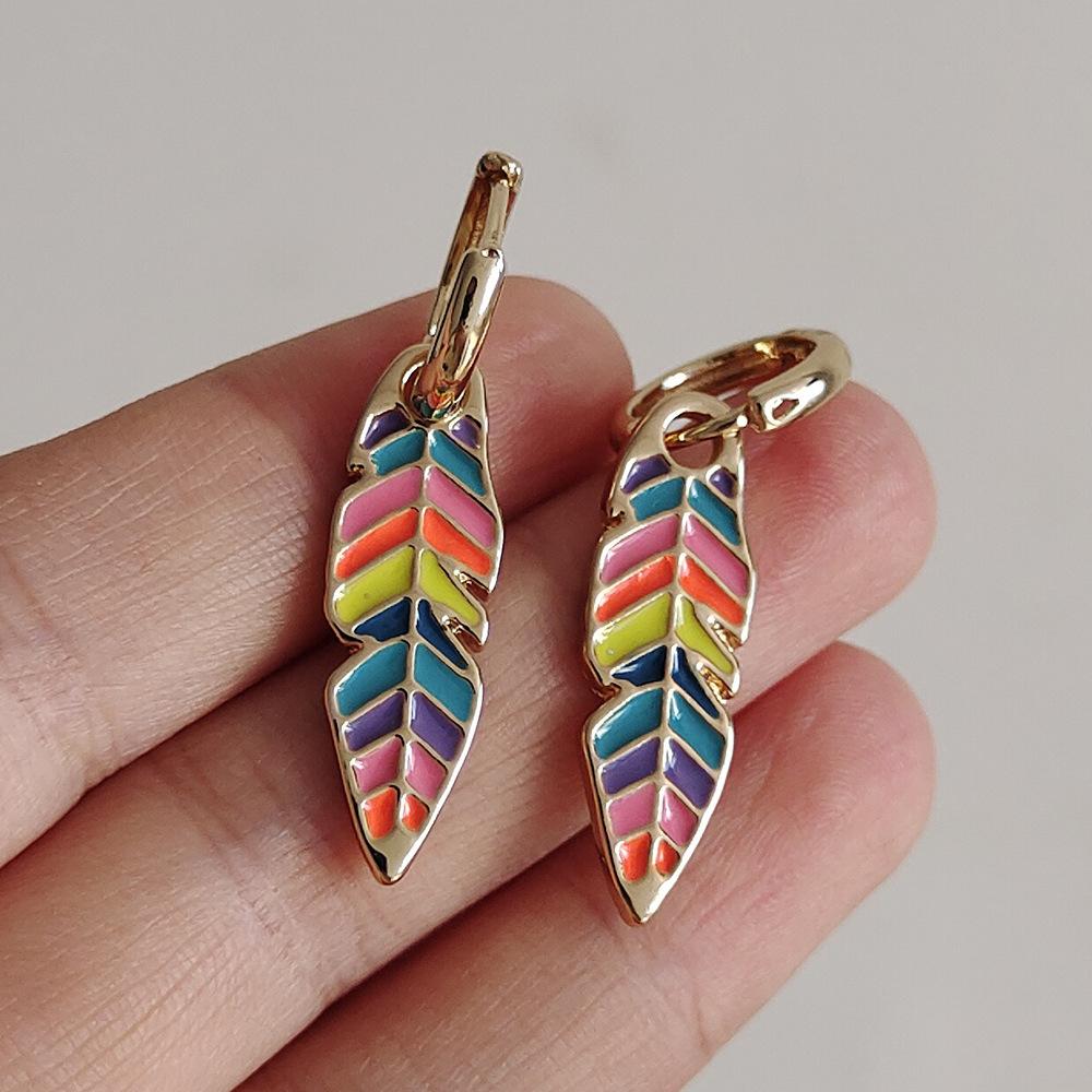 Green Cactus Rainbow Leaf Dangle Earrings for Women Girls Creative Fresh Enamel Metal Hoop Plant Earrings Female Jewelry Gift