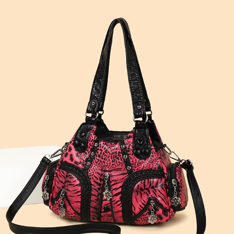 PU Shoulder Bag Leopard Print Studded Handbag Women Crossbody Bag