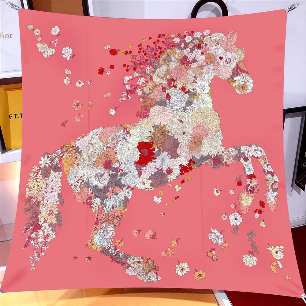 90Cm Twill Silk Scarf Shawl Luxury Checkered Horse Print Square Scarves Women Hijabs Bandana Foulard Head Neckerchief