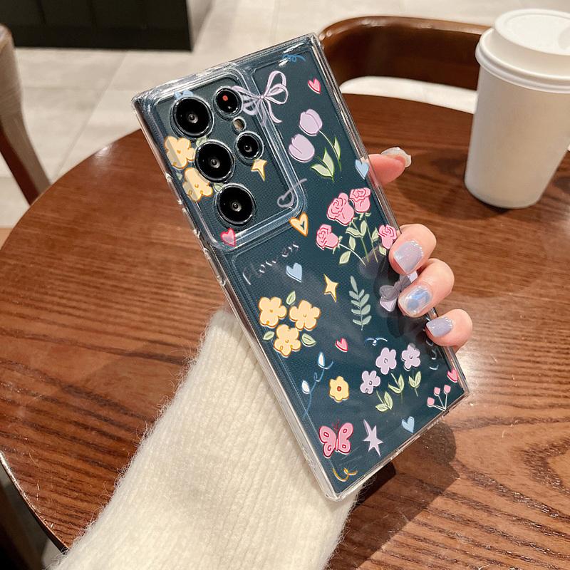 Flower Pattern Phone Case For Samsung Galaxy S26 S25 S24 S23 Ultra S22 Plus S24 S21 FE S25Edge Transparent Shockproof Soft Cover