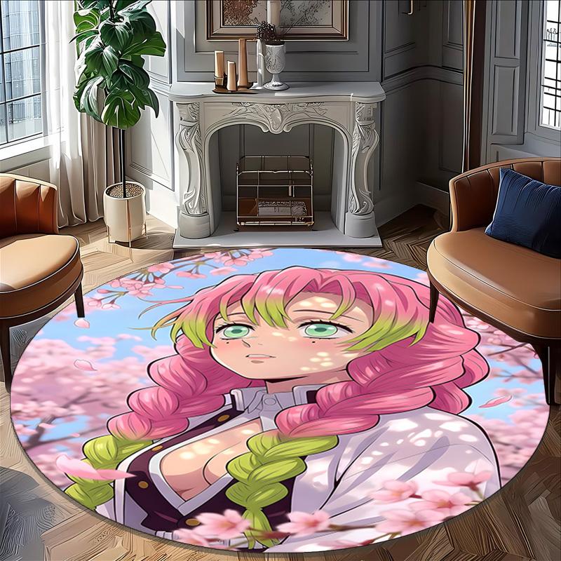 1pc Mitsuri Kanroji Carpet, Round Rug, Comfortable, Suitable for Entryways, Living Rooms, Office, And Bedrooms, Christmas Decoration