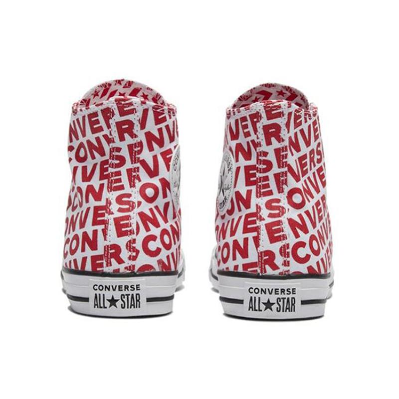 Converse Chuck Taylor All Star Full Print LOGO Casual High-Top Canvas Shoes Unisex Style White and Red