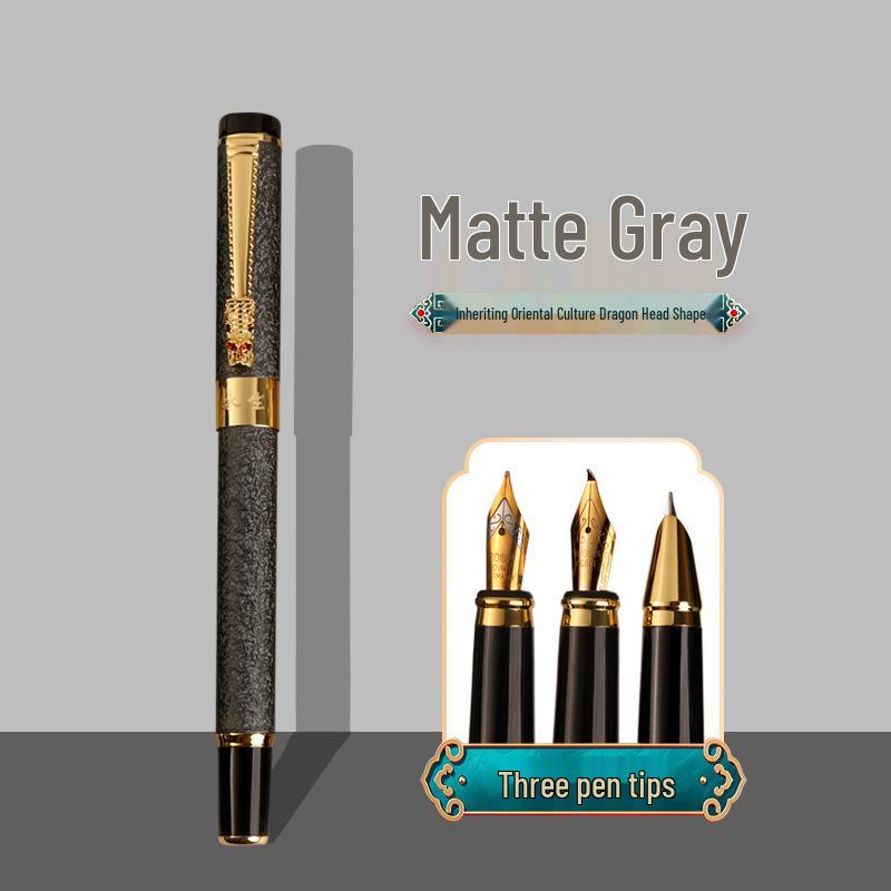 Dragon Calligraphy Fountain Pen Set: 3-Piece, Metal, Ideal for Students, Business, and Art - Unisex Design