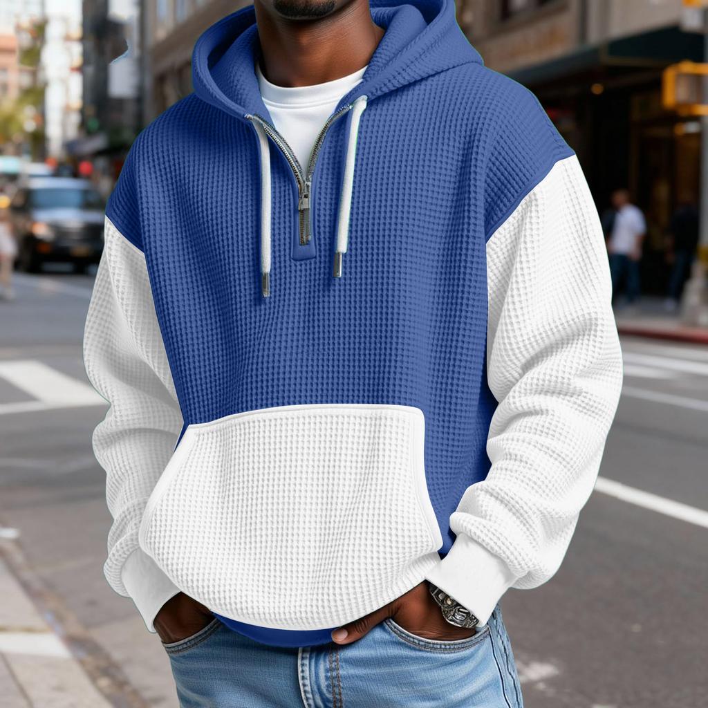 Sudadera con Capucha para Hombre de Moda Trendy con Media Cremallera, Pulóver, Textura Polar Gruesa