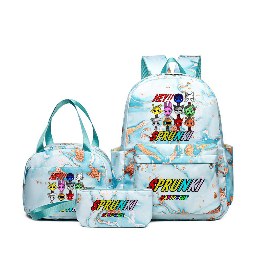 Rhythm box teen schoolbag sprunki cartoon print backpack pencil bag three-piece children's schoolbag 4