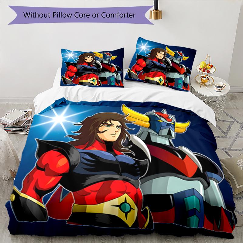 3pcs UFO Robot Grendizer3 Design Cover Set - HD Printed Bedding with 1 Cover and 2 Pillowcases - Perfect for Home and Dorm Decor