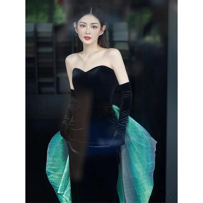 Rochie De Seara Neagra De Dama Stil Banchet Rochie Sutien Coada De Peste Rochie Lunga Retro Eleganta