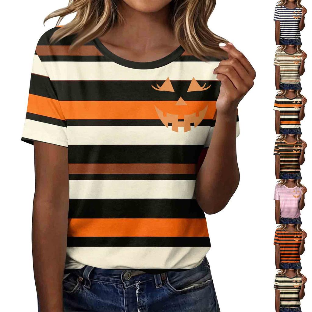 Women's Halloween Print Short Sleeve T-Shirt Casual Fashion Top