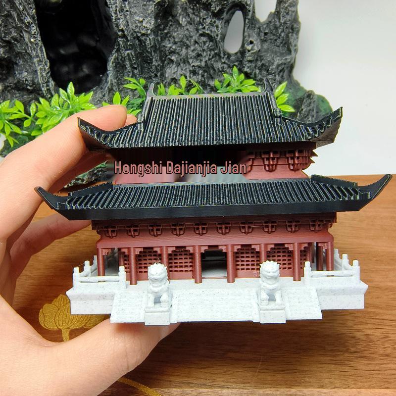 

3D Printed Micro Landscape Ornament: Great Hero Hall Desktop Rockery for Fish Tank Bonsai Decor, Ancient Style.