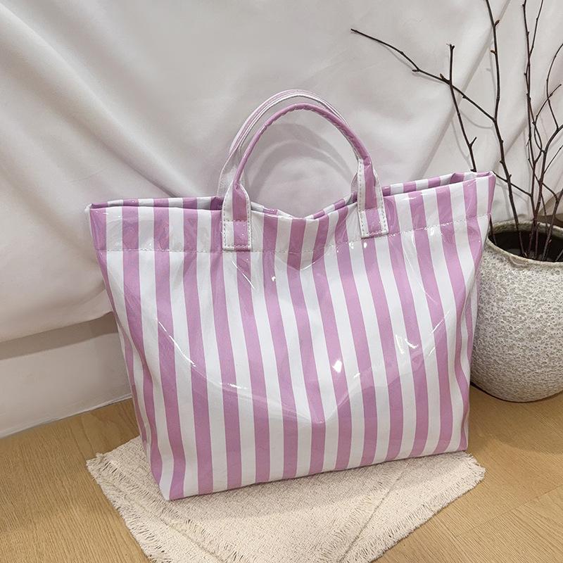 Efficient Striped Tote Bag Large Capacity Shoulder Handbag for Travel Needs