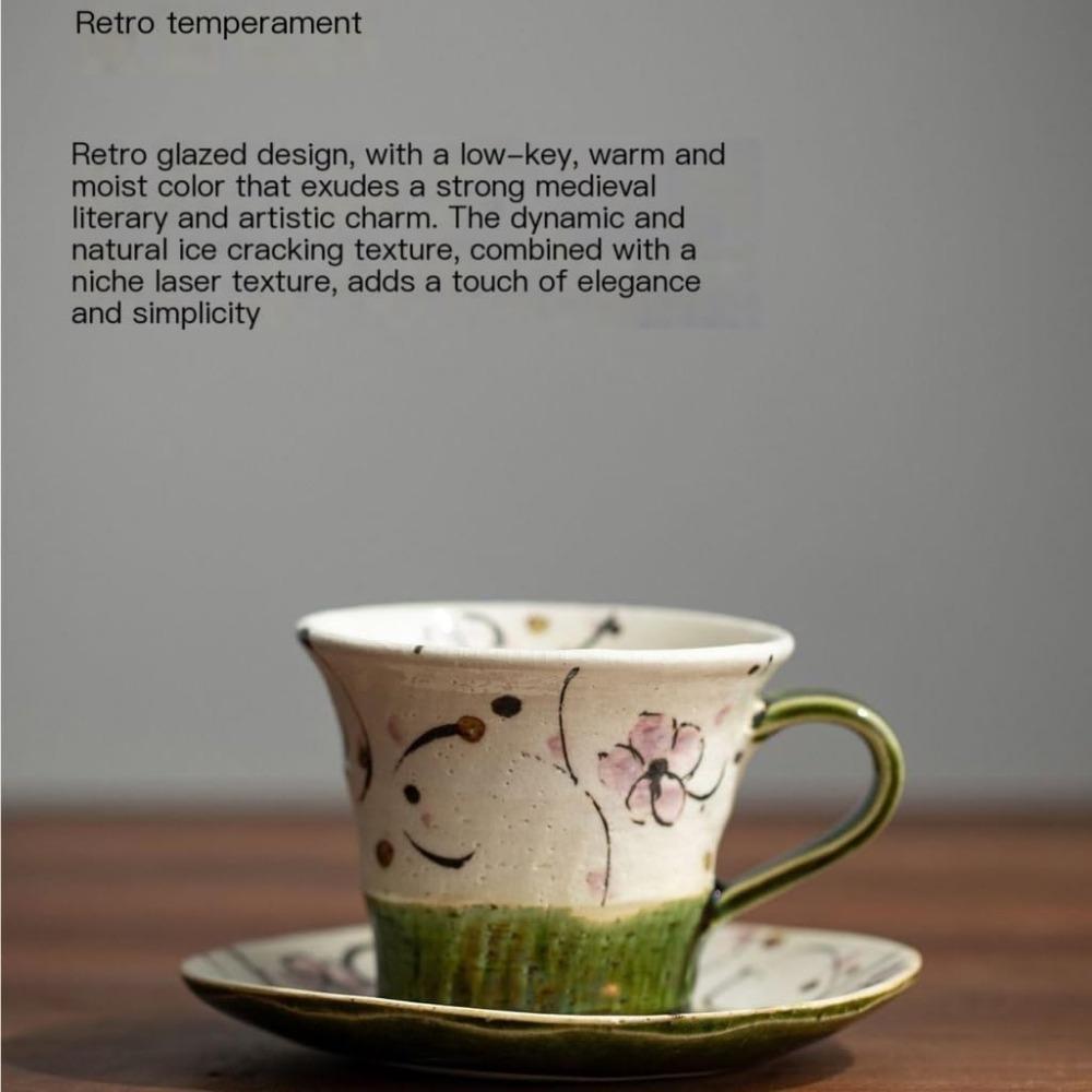 Coffee Set Retro Cherry Blossom Tea  Set Japanese Home Coffee Ceramic  High-end  Home 200ml Coffee Mug(B)