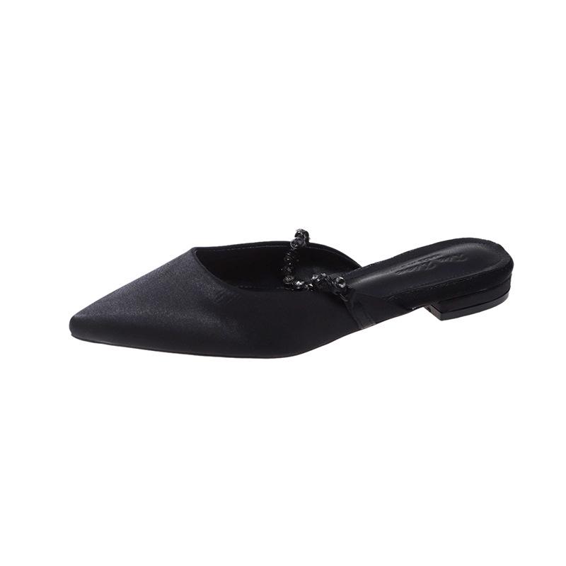 2024 Summer Women s Chain Pointed Toe Mule Flat Outdoor Slippers 37