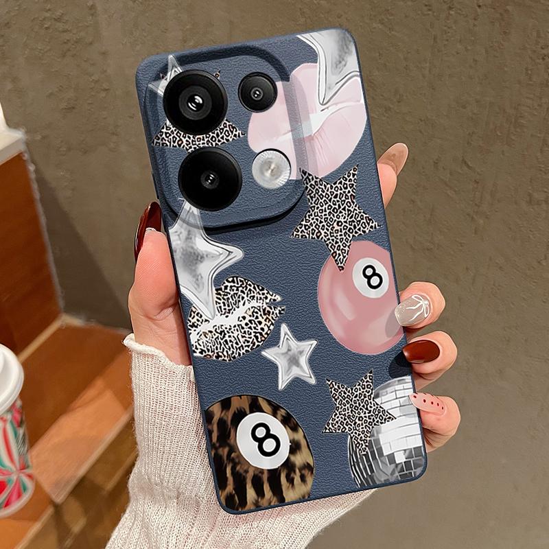 Vintage Leopard Print Stars Billiards Case For Xiaomi Redmi Note 14 13 Pro 5G 4G 12 11 Funda Xiaomi 14T 13T 11T Pro Leather Texture Silicone Cover