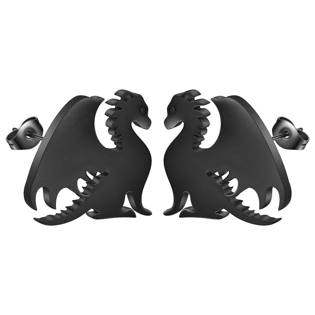 Punk Black Western Dragon Ear Stud Trend Men Stainless Steel Earrings for Women Personalize Rock Hip Hop Streetwear Jewelry Set
