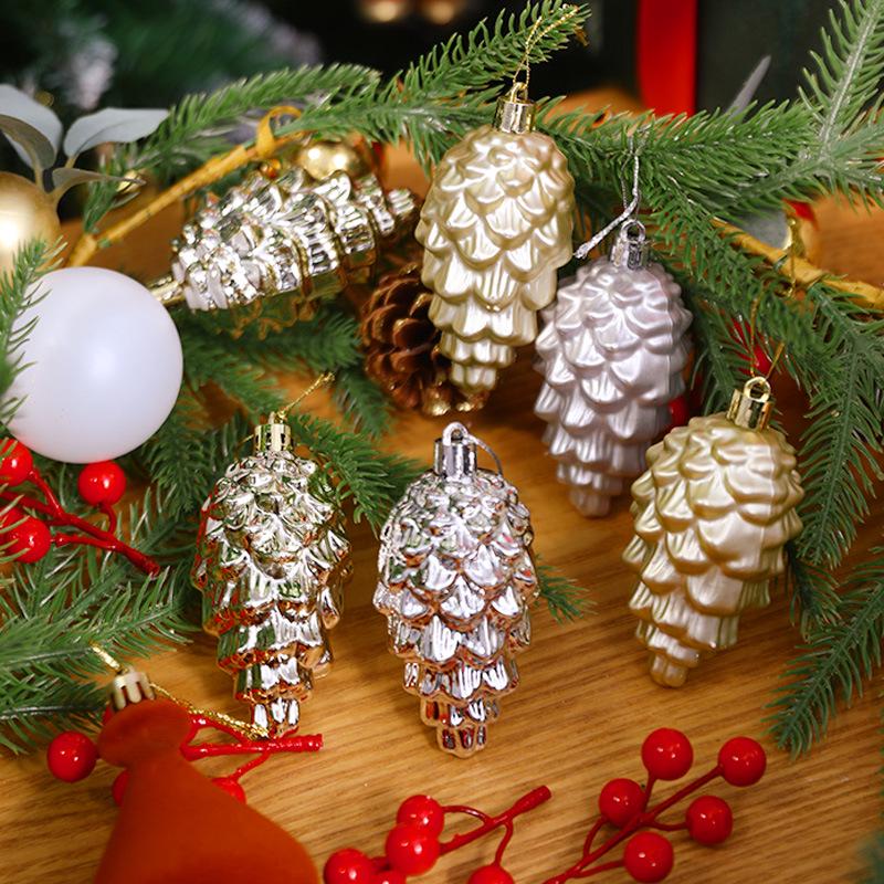 9cm Christmas Tree Ornaments Set: 8 Shiny & Matte Plastic Pine Cones