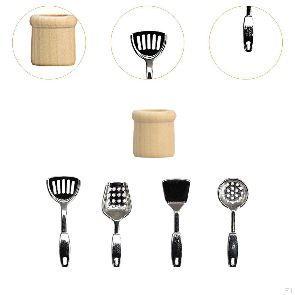 5Pcs Dollhouse Kitchen Accessories Doll House Decoration 1:12 Scale Spoon Shovels Miniature Food Toy